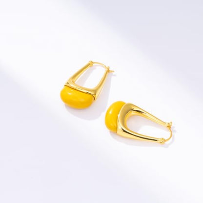 Acrylic Gold Hoop Earrings Chunky Statement Dangle Drop Huggie Earring Colorful Resin Jewelry for Women - color: Yellow