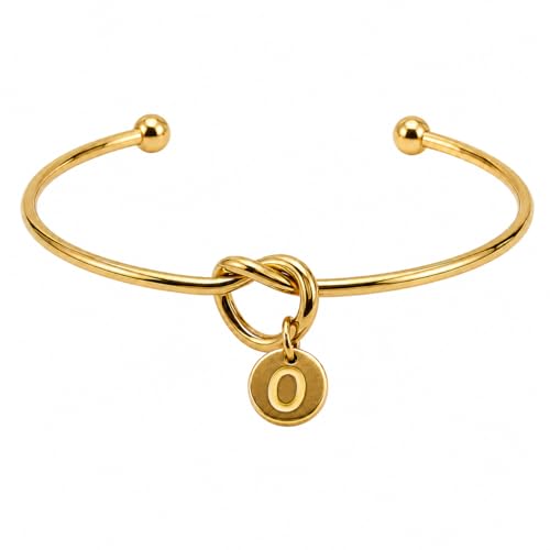 LemonRose Initial Bracelets for Women - Dainty Tie the Knot Letter A-Z 14K Gold Plated for Women Gold Cuff Bracelet for Womens Jewelry Personalized Bridesmaid Proposal Gifts - color: Gold O