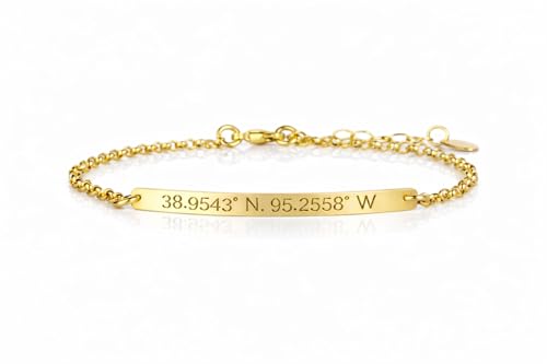 Personalized Skinny Bar Bracelet with Name or Coordinates – Custom Engraved Dainty Name Bracelet for Women – 14k Gold Filled or 925 Sterling Silver