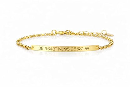 Personalized Skinny Bar Bracelet with Name or Coordinates – Custom Engraved Dainty Name Bracelet for Women – 14k Gold Filled or 925 Sterling Silver
