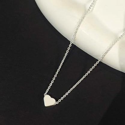Zeffy Dainty Gold Heart Necklace for Women Trendy 14K Gold/Silver Plate Cute Heart Pendant Choker Necklaces Gold Love Heart Chain Necklace for Women Dainty Gold Jewelry Gifts for Women - style: Tiny Heart Necklace-Silver