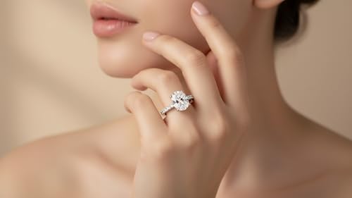 MDFUN 18K Gold Plated Promise Eternity Ring for Women, 7 * 9mm Oval Cubic Zirconia Two-in-One Rings Wedding Band Engagement - color: White