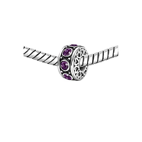 KunBead January-December Birthstone Birthday Heart Bead Charms Compatible with Pandora Bracelet for Mom Daughter Grandma Granddaughter Nana Auntie Wife Sister Best Friend - color: FEB