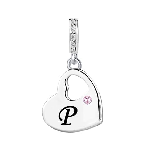 KunBead Initial A-Z Letter Pink Heart Alphabet Birthday Dangle Love Charms Compatible with Pandora Charm Bracelet for Auntie Friend Sister Mom Daughter Nana Granddaughter Wife - style: Letter P