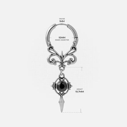 PUNKYOUTH Gothic Crest Dangle Drop Hoop Earrings Dark Alternative Piercing Jewelry 18G 1mm Antique Finish Ornate Scroll Cubic Zirconia Spike Statement Everyday Wear Accessories For Women Men - color: Crest earring-Silver