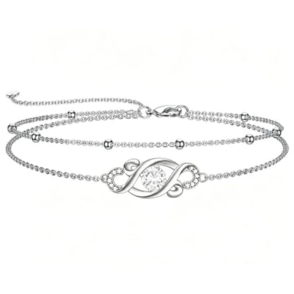 Dorunmo Birthstone Infinity Love Bracelet for Women 925 Sterling Silver Sparkling Gemstone Double Layered Adjustable Bracelets Birthday Jewelry Gifts for Mom Women - color: 04-Apri-White