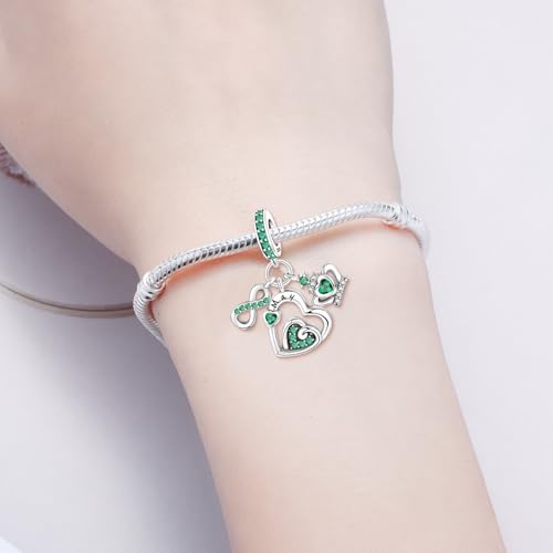 3PCS Birthstone Stone Charms for Charms Bracelet 925 Sterling Silver Infinity Love Heart Crown Dangle Charms Spacer Stopper Beads for Bracelets and Necklaces, Birthday Mother's Day Christmas Gifts For Women. - color: 05 May 3PCS
