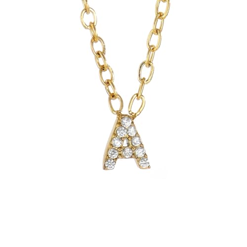 Small Letter Necklace for Women 18K Gold Plated Cubic Zirconia Tiny Initial Necklace Dainty Personalized Name Necklaces - color: A-Gold