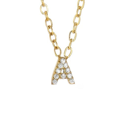 Small Letter Necklace for Women 18K Gold Plated Cubic Zirconia Tiny Initial Necklace Dainty Personalized Name Necklaces - color: A-Gold
