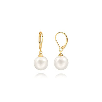 Handpicked White Pearl Earrings 18k Gold Plated Leverback Dangle Stud Pearl Earrings Jewelry for Women - style: Ball Pearl