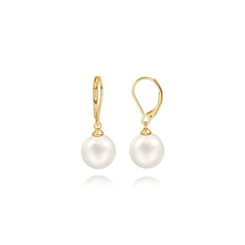 Handpicked White Pearl Earrings 18k Gold Plated Leverback Dangle Stud Pearl Earrings Jewelry for Women - style: Ball Pearl