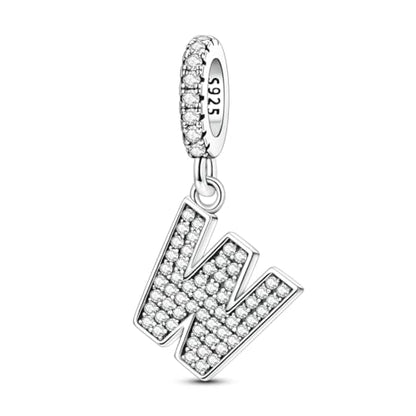 Hapour Letter 925 Sterling Silver Charm with Cubic Zirconia Alphabet A-Z Initial Dangle Charms Beads Pendent DIY Jewelry for Bracelets Necklace - color: W