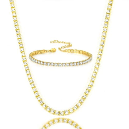 Rhinestone Necklace Bracelet Jewelry Set for Women Sparkly Crystal Cubic Zirconia Chain Choker Necklace Brides Bridesmaid Prom Costume Accessorie - color: Gold