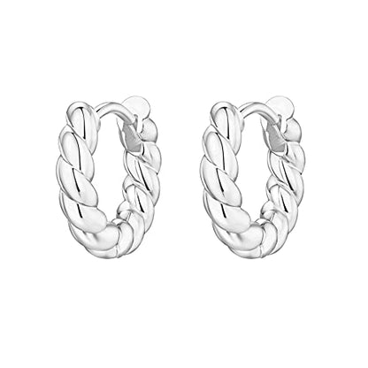 PAVOI 14K Gold Plated 925 Sterling Silver Post Twisted Huggie Earring | Women's Mini Hoop Earrings - color: White Gold, size: 14mm