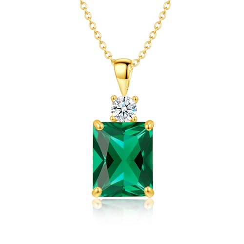 CiNily Rectangular Crystal Necklace for Women Trendy, Pendant Necklace with Chain 14K White Gold | Gold Plated Multicolor Birthstone Pendant Necklaces Boho Jewelry for Christmas Birthday Wedding - color: Gold-Green cz