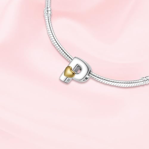 A~Z Alphabet Charm Letter Beads 925 Sterling Silver with Heart-shaped 5A Cubic Zircon Stones fits Pandora European Bracelets Necklace Jewelry Gift for Women - style: P Letter Charms
