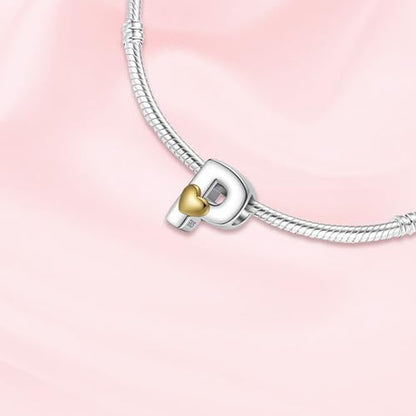 A~Z Alphabet Charm Letter Beads 925 Sterling Silver with Heart-shaped 5A Cubic Zircon Stones fits Pandora European Bracelets Necklace Jewelry Gift for Women - style: P Letter Charms