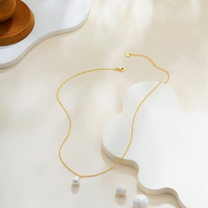 Gold Pearl Necklaces for Women Trendy, 14K Gold Plated Dainty Necklace Simple Layered Pearl Necklaces for Women Trendy Wedding Birthday Jewelry - color: One Pearl necklace