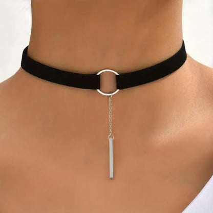 Fesciory Black Necklaces for Women, Adjustable Layered Velvet Leather Lace Collar Necklace, Goth Jewelry Gifts. - color: Rectangle