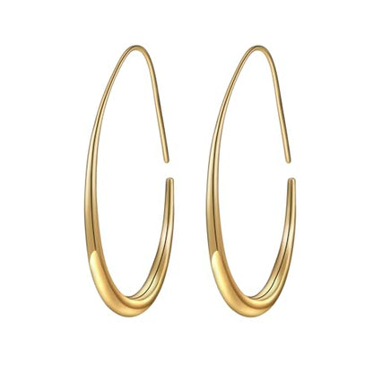 Lightweight Teardrop Hoop Earrings for Women - 14k Gold/White Gold Plated Large Oval Pull Through Hoop Earrings High Polished Statement Jewelry Gift for Women - color: Gold 50*30
