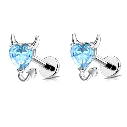 18G Little Devil Heart Lip Ring Stainless Steel Cubic Zirconia Labret Jewelry for Monroe Medusa Tragus Nose Conch Helix Hypoallergenic Cartilage Earring Stud Bar Body Jewelry for Women - color: Blue