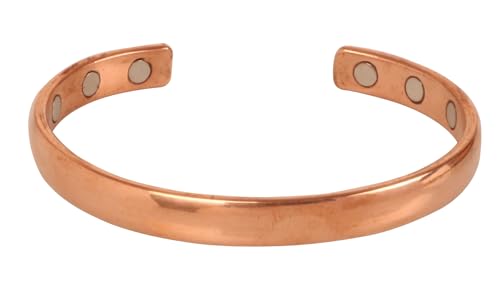 Touchstone Indian Handcrafted Pretty Tapered Pattern Triple Magnet Hand Forged With Solid And High Gauge Minimalistic Elegance Pure Copper Bracelet In Natural Tone. - style: Convex Plain 3