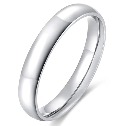 4mm 6mm Stainless Steel Ring Plain Dome High Polished Wedding Band Comfort Fit Size 4-12 - color: Silver-4mm, size: 8.5