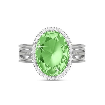 Linawe Costume Jewelry Adjustable Cocktail Ring for Women | Copper, Rhinestone, Cubic Zirconia, Oval, Fake Diamond, Crystal, Stone, Birthstone, Gemstone, Big, Chunky, Statement - color: White Light Green