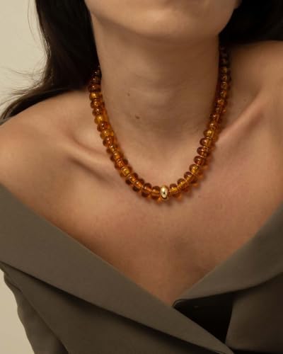 Chunky Beaded Necklace for Women Boho Statement Bead Necklace Adjustable Choker with Polished Disc/Square Beads Trendy Summer Beach Jewelry Gifts - color: Brown