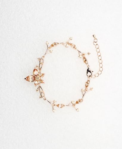 Faship Gorgeous CZ Crystal Floral Necklace Earrings Set - color: Champagne / Matching Bracelet
