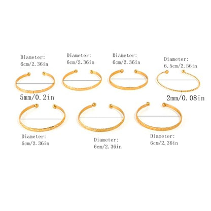 14k Gold-plated multi-layer stackable cuff Bracelet Sets for Women Adjustable Bohemian Open Bangle-Bracelets - color: 14k gold