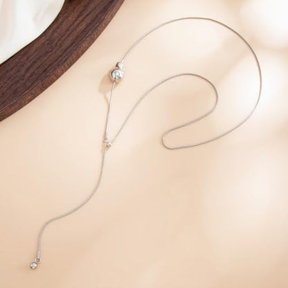 Minimalism Long Chain Y-necklace for Women Fashion Irregular Pendant Adjustable Statement Collarbone Necklace Simple Sweater Chain Holiday Jewelry Gifts - color: Silver