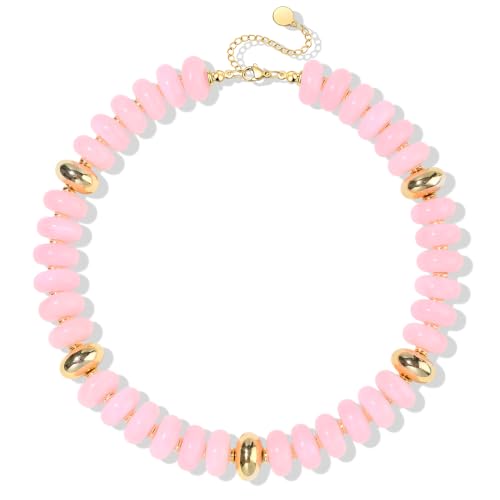 FIRAZIO Colorful Chunky Beaded Necklaces for Women | Trendy Statement Necklace Choker Necklace Boho Summer Beach Vacation Jewelry Gift - color: Pink Beaded