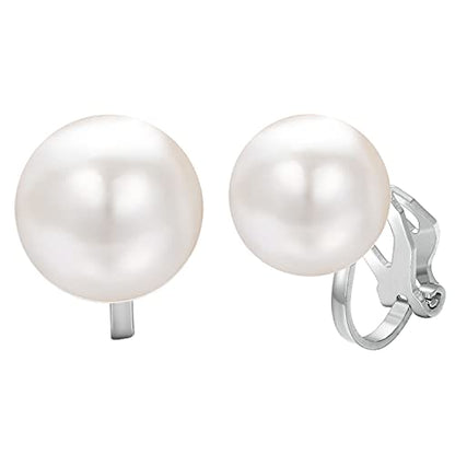 Yoursfs 10mm Tiny Pearl Clip On Earrings for Women 18K Gold Plated Faux Pearls Bridal Earring Fashion Wedding Jewelry - color: Silver 1.0CM Pearl