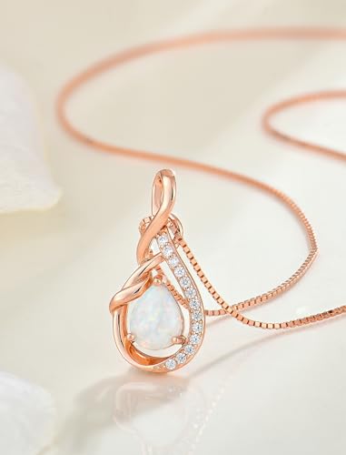 STARCHENIE Infinity Teardrop Necklace for Women 925 Sterling Silver Pendant Birthstone Jewelry - color: Rose Gold-Opal