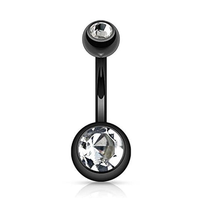 FIFTH CUE 14GA Surgical Steel & Synthetic Opal Resin Belly Button Ring, 3/8" Length, 5mm x 8mm Ball - Classic Look, Highly Rate Belly Rings for Women, Super High Quality - style: Titanium Black/Clear