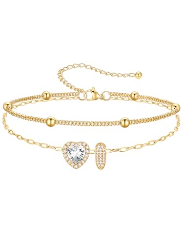 PROSTEEL Initial Ankle Bracelets for Women Waterproof, A-Z Gold/Silver Layered Anklets Adjustable, Summer Beach Gift Jewelry - color: Gold, size: I