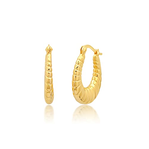 14k Yellow Gold Plated Hoop Earrings for Women with Click Top | Anti Tarnish Lightweight Chunky 14K Gold Hoop Earrings | Hypoallergenic Gold Plated Earrings 0.6 to 1.2 Inches by MAX + STONE - style: Oval Sectioned