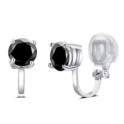 SELOVO Clip on Earrings Small Stone 7mm CZ Cubic Zirconia Sparkle Studs for No Pierced Ear - color: Black