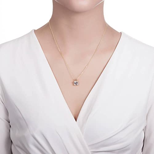 BERRICLE Sterling Silver CZ Solitaire Pendant Necklace for Women, Gold Flashed, Cubic Zirconia - Asscher, Emerald, Heart Shaped, Princess, Round Cut - style: Asscher Cut, Gold Flashed, Rhodium Plated, 2 Piece