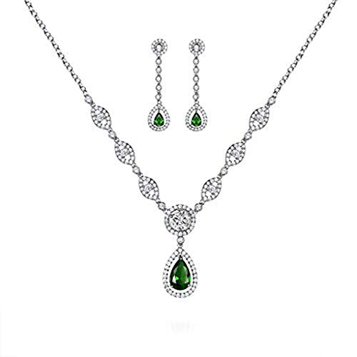GULICX AAA Cubic Zirconia CZ Silver Plated Base Women's Party Jewelry Set Earrings Pendant Necklace - color: green