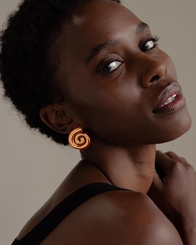 Gold Chunky Earrings for Women Trendy, 14K Gold Plated Dainty Kont Earrings Statement Minimalist Hypoallergenic Stud Earrings - color: Kayla & Rose Gold