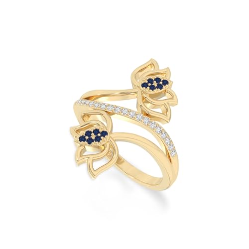 Natural Gemstone Lotus Blossom Rings for Women in Silver/18K Yellow/Rose Gold Vermeil, Birthstone Jewelry Gifts for Her Birthday, Wedding Anniversary, Graduation, Christmas - color: Blue Sapphire, size: US-9, style: 18K Yellow Gold Vermeil