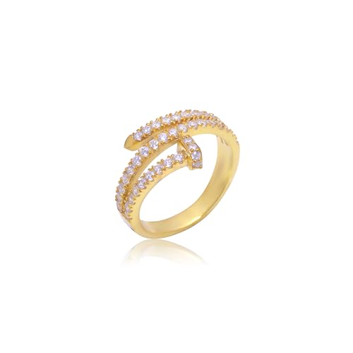 925 Sterling Silver Nail Wrap Cluster Ring for Women in 24K Yellow, Rose & White Gold Plated Sparkling Cubic Zirconia CZ Jewelry Gift for Her Elegant Cocktail & Statement Ring - color: Yellow Gold, size: 6