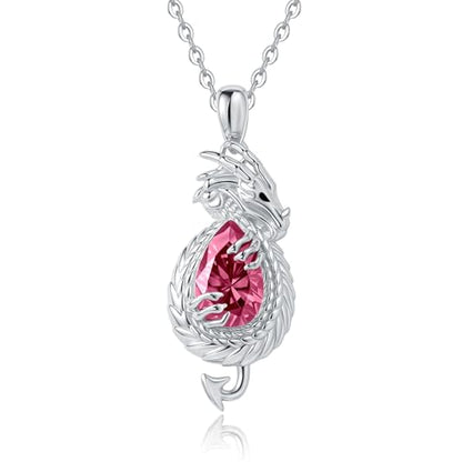 Dragon Necklace Sterling Silver Wyvern Pendant Jewelry with Teardrop Birthstone Gifs for Women - style: Dragon necklace-Ruby stone