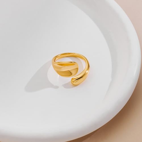 WOWORAMA Chunky Open Rings for Women Gold Silver Adjustable Dome Teardrop Rings Bold Thick Statement Rings Simple Stackable Band Rings - color: Gold Spoon Ring