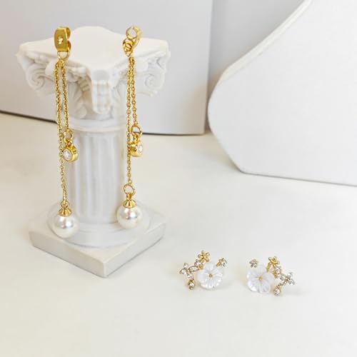 Pearl Earrings for Women 14k Gold/Silver Pearl Drop Earrings Long White Pearl Tassel Dangle Statement Earrings Bridal Wedding Dainty Prom Earrings Birthday Gifts Jewelry - color: Gold CZ Flower Pearl Drop Earrings