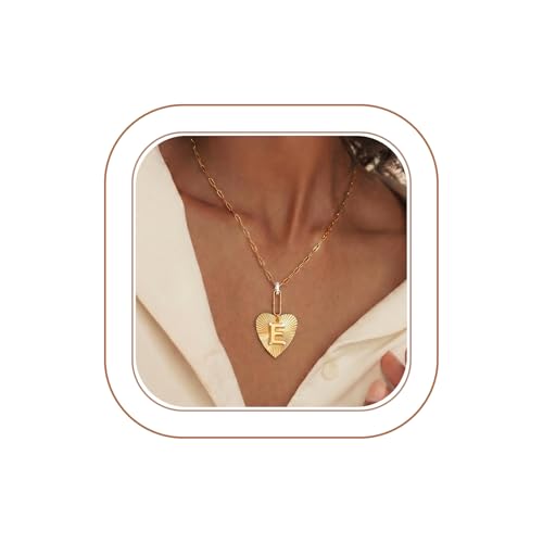Tredny Heart Initial Necklace - 14K Gold Plated Zirconia Letter A-Z Necklaces for Women, Dainty Initial Heart Charm, Womens Gold Jewelry Personalized Anniversary Birthday Gifts - color: E
