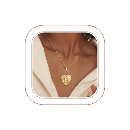 Tredny Heart Initial Necklace - 14K Gold Plated Zirconia Letter A-Z Necklaces for Women, Dainty Initial Heart Charm, Womens Gold Jewelry Personalized Anniversary Birthday Gifts - color: E