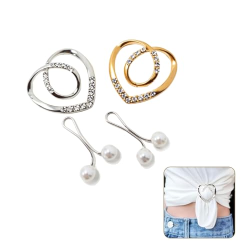 Rhinestone Heart Scarf Ring, Shirt Clip, Silver Gold, Metal, 1.5cm Inner Diameter, Fashion Clothing Accessory